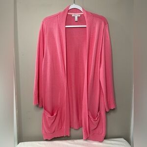 Isaac Mizrahi Live XL long Sleeve open Cardigan double Pockets Pink work office